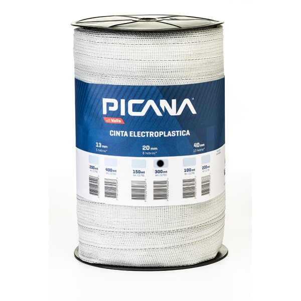 CINTA ELECTROPLÁSTICA TURBO, 20mm/8 hebras de acero inox. - 300mt