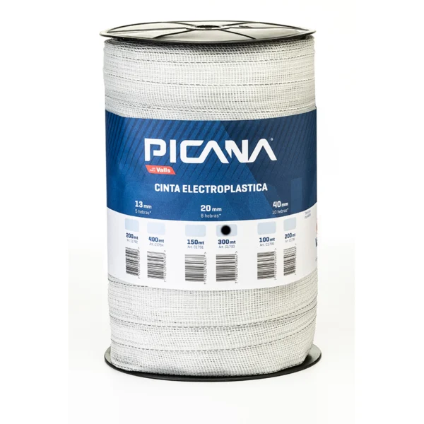 CINTA ELECTROPLÁSTICA TURBO, 20mm/8 hebras de acero inox. - 300mt