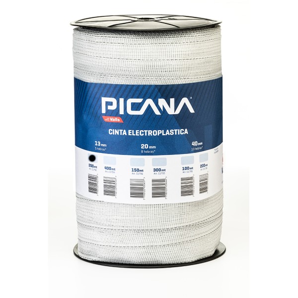 CINTA ELECTROPLÁSTICA SUPER, 13mm/5 hebras de acero inox. - 400mt
