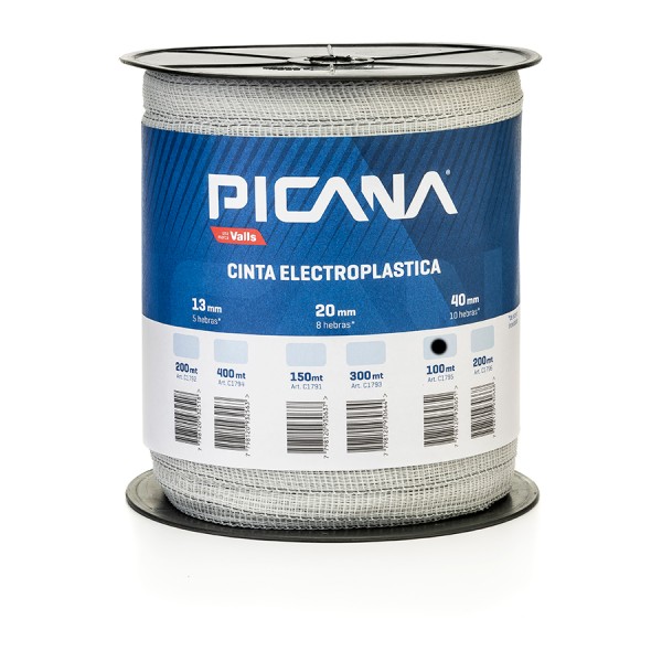CINTA ELECTROPLÁSTICA JUMBO, 40mm/10 hebras de acero inox. - 100mt