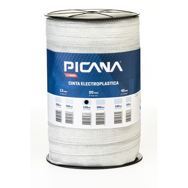 CINTA ELECTROPLÁSTICA TURBO, 20mm/8 hebras de acero inox. - 150mt