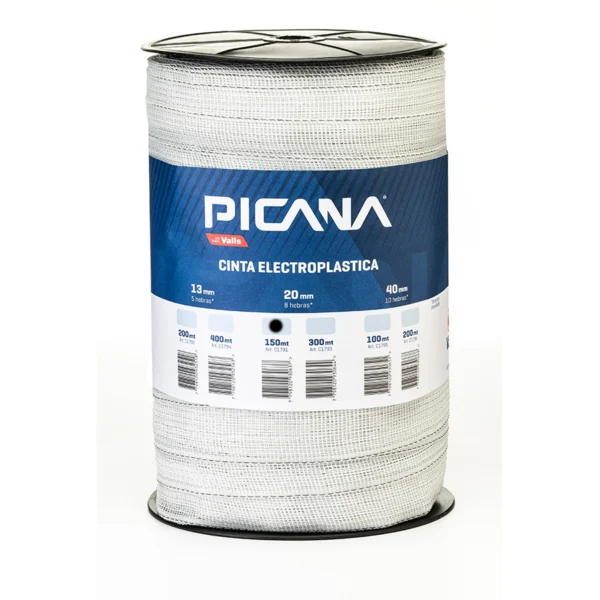 CINTA ELECTROPLÁSTICA TURBO, 20mm/8 hebras de acero inox. - 150mt